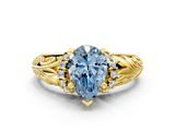 Yellow gold Fancy Blue Pear  Solitaire Filigree Engagement Ring with Halo and Prong Setting_68