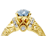 Yellow gold Fancy Blue Pear  Solitaire Filigree Engagement Ring with Halo and Prong Setting_72