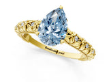 Yellow gold Fancy Blue Pear  Solitaire Floral Milgrain Engagement Ring_30