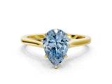 Yellow gold Fancy Blue Pear  Solitaire Heart Prong Engagement Ring with Tapered Band_55