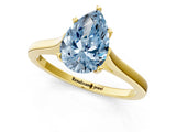 Yellow gold Fancy Blue Pear  Solitaire Heart Prong Engagement Ring with Tapered Band_56