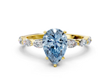 Yellow gold Fancy Blue Pear  Solitaire Marquise Side Stone Prong Setting Ring_43