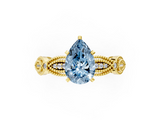 Yellow gold Fancy Blue Pear  Solitaire Milgrain Diamond Engagement Ring with Bezel and Marquise Band_108