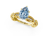 Yellow gold Fancy Blue Pear  Solitaire Milgrain Diamond Engagement Ring with Bezel and Marquise Band_109