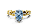 Yellow gold Fancy Blue Pear  Solitaire Milgrain Diamond Engagement Ring with Bezel and Marquise Band_114