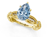 Yellow gold Fancy Blue Pear  Solitaire Milgrain Diamond Engagement Ring with Bezel and Marquise Band_115