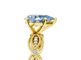 Yellow gold Fancy Blue Pear  Solitaire Milgrain Diamond Engagement Ring with Bezel and Marquise Band_119