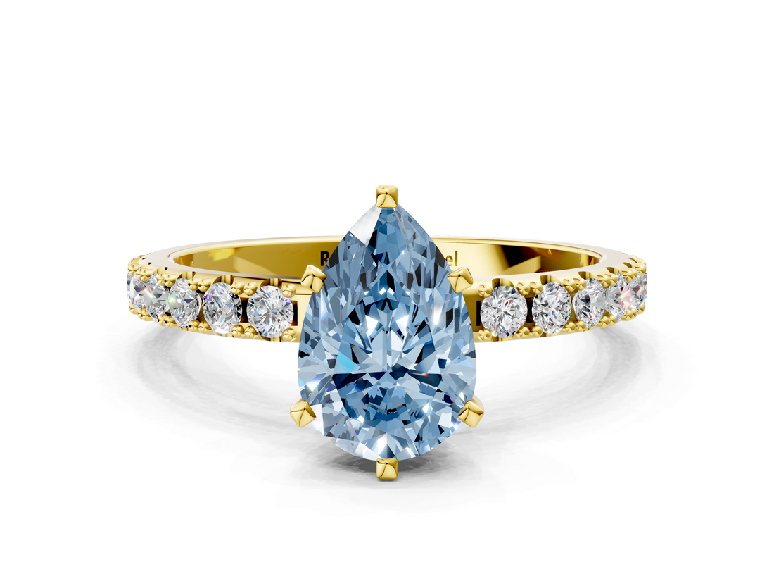 Yellow gold Fancy Blue Pear  Solitaire Pavé Band with Four-Prong Setting_168