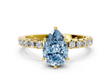 Yellow gold Fancy Blue Pear  Solitaire Pavé Band with Four-Prong Setting_168