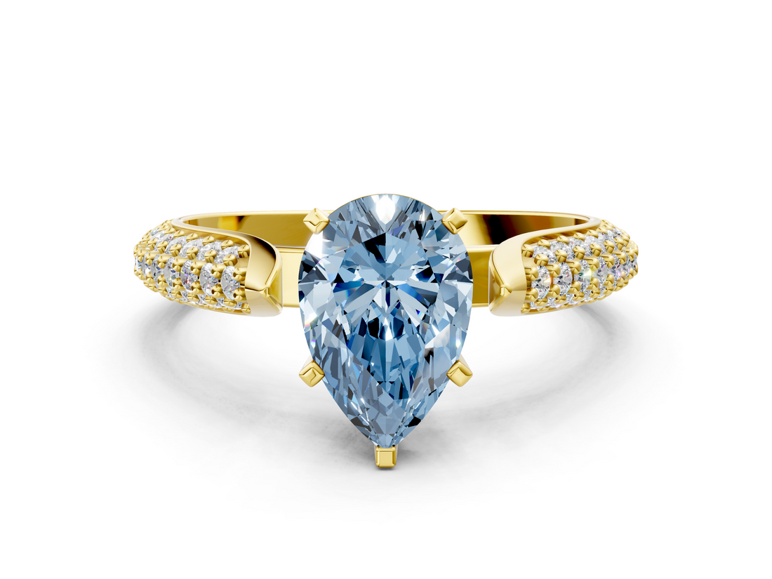 Yellow gold Fancy Blue Pear  Solitaire Pavé Diamond Engagement Ring with Four-Prong Setting_120
