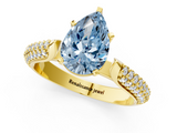 Yellow gold Fancy Blue Pear  Solitaire Pavé Diamond Engagement Ring with Four-Prong Setting_121