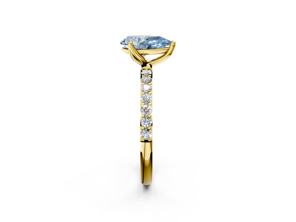 Yellow gold Fancy Blue Pear Cut Diamond Solitaire Engagement Ring with Round  Pavé Band and Prong Setting
