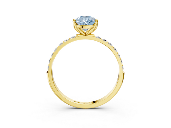 Yellow gold Fancy Blue Pear Cut Diamond Solitaire Engagement Ring with Round  Pavé Band and Prong Setting