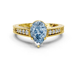 Yellow gold Fancy Blue Pear  Solitaire Pavé Diamond Milgrain Engagement Ring with Four-Prong Setting_10