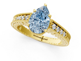 Yellow gold Fancy Blue Pear  Solitaire Pavé Diamond Milgrain Engagement Ring with Four-Prong Setting_11