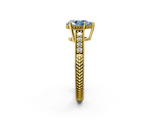 Yellow gold Fancy Blue Pear  Solitaire Pavé Diamond Milgrain Engagement Ring with Four-Prong Setting_12