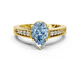 Yellow gold Fancy Blue Pear  Solitaire Pavé Diamond Milgrain Engagement Ring with Four-Prong Setting_3