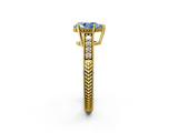 Yellow gold Fancy Blue Pear  Solitaire Pavé Diamond Milgrain Engagement Ring with Four-Prong Setting_5