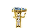 Yellow gold Fancy Blue Pear  Solitaire Pavé Diamond Milgrain Engagement Ring with Four-Prong Setting_8