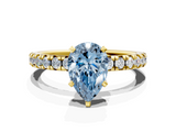 Yellow gold Fancy Blue Pear  Solitaire Pave Diamond Engagement Ring with Four-Prong Setting_257