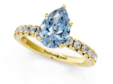 Yellow gold Fancy Blue Pear  Solitaire Pave Diamond Engagement Ring with Four-Prong Setting_258