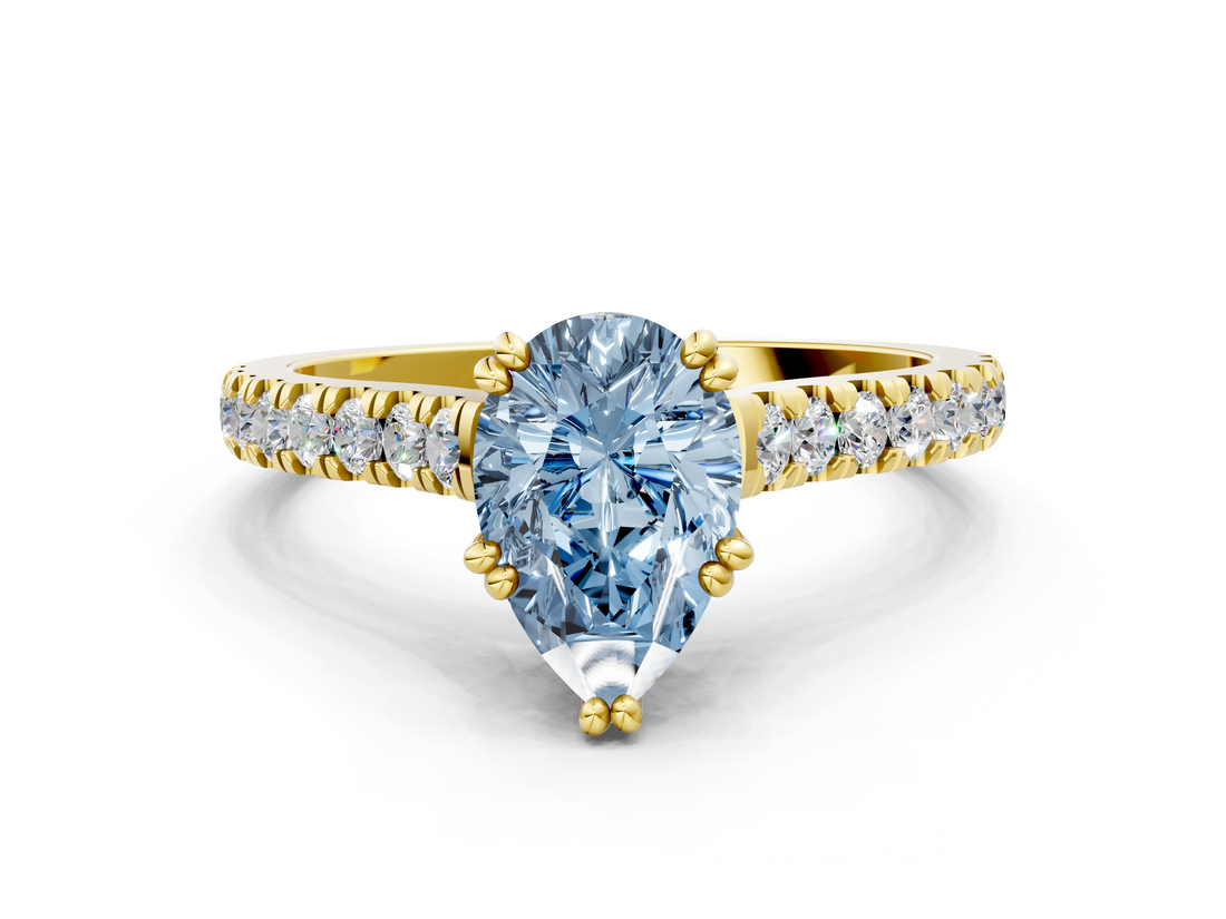 Yellow gold Fancy Blue Pear  Solitaire Pave Diamond Engagement Ring with Prong Setting_20
