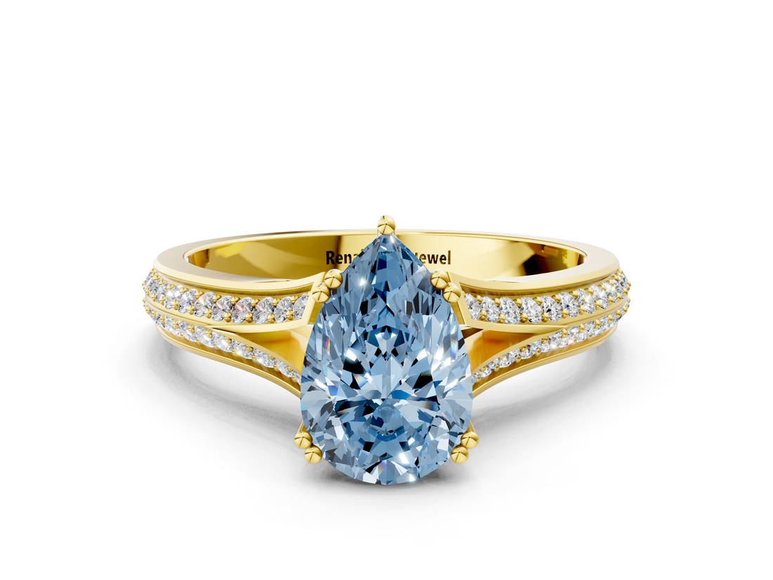 Yellow gold Fancy Blue Pear  Solitaire Pave Split Shank Engagement Ring with Six-Prong Setting_37
