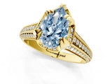 Yellow gold Fancy Blue Pear  Solitaire Pave Split Shank Ring with Four-Prong Setting_152