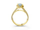 Yellow gold Fancy Blue Pear  Solitaire Pave Split Shank Ring with Four-Prong Setting_154