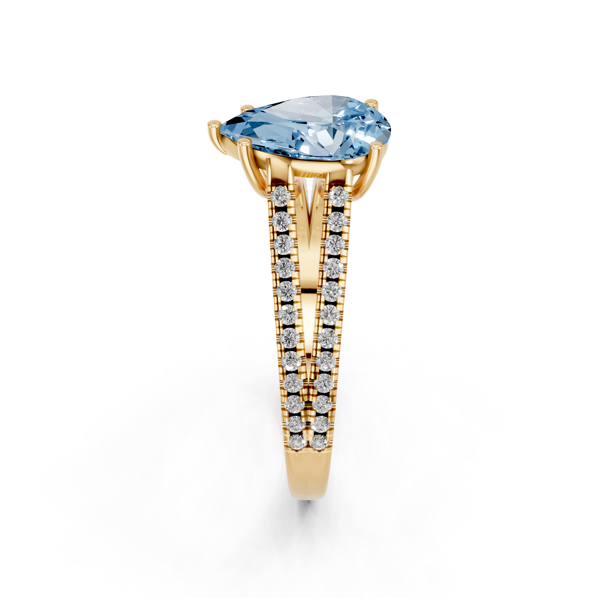 Yellow gold Fancy Blue Pear  Solitaire Split Shank Pavé Diamond Engagement Ring_254