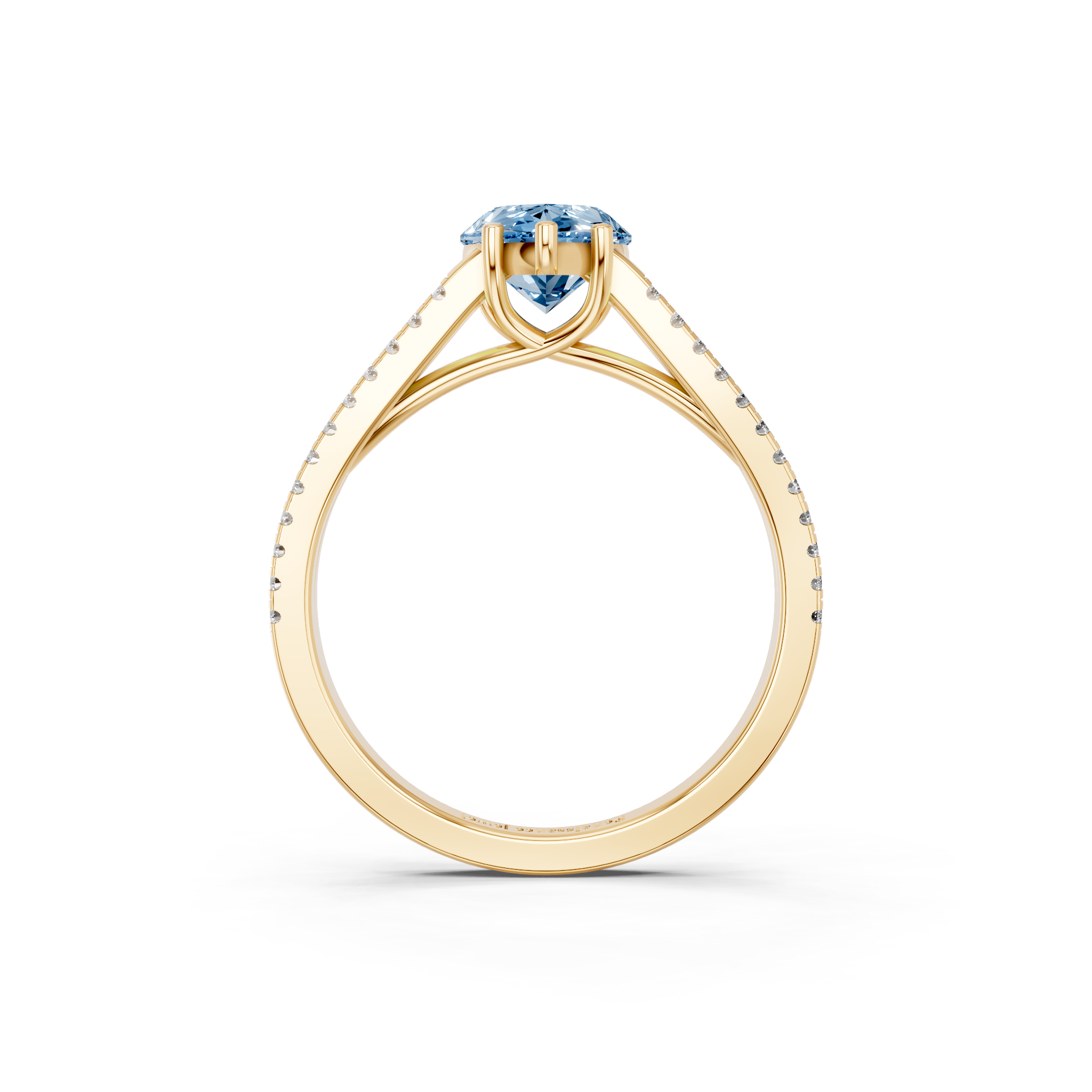 Yellow gold Fancy Blue Pear  Solitaire Split Shank Pavé Diamond Engagement Ring_255