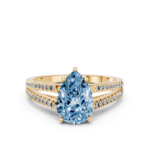 Yellow gold Fancy Blue Pear  Solitaire Split Shank Pavé Diamond Engagement Ring_261