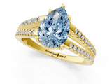 Yellow gold Fancy Blue Pear  Solitaire Split Shank Pavé Diamond Engagement Ring_379