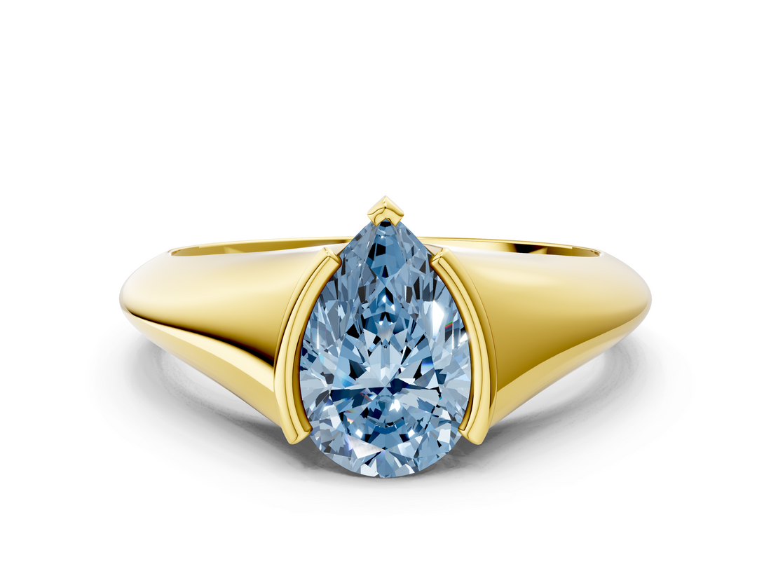 Yellow gold Fancy Blue Pear  Solitaire Tension Set Diamond Ring_20