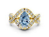 Yellow gold Fancy Blue Pear  Solitaire Twist Band Pavé Diamond Engagement Ring_31