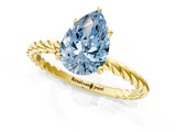 Yellow gold Fancy Blue Pear  Solitaire Twist Band Ring with Four-Prong Setting_69