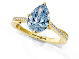 Yellow gold Fancy Blue Pear  Solitaire Twist Band with Pavé Diamonds and Four-Prong Setting_85