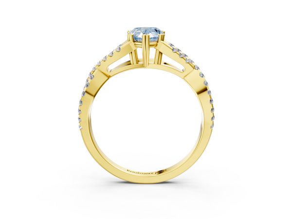 Yellow gold Fancy Blue Pear Cut Diamond Solitaire Ring with Four-Prong Setting and Twisted Pavé Band
