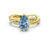 Yellow gold Fancy Blue Pear  Solitaire Twist Band with Pave Prong Setting_64