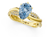Yellow gold Fancy Blue Pear  Solitaire Twist Band with Pave Prong Setting_65