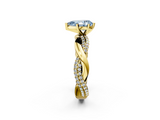 Yellow gold Fancy Blue Pear  Solitaire Twist Band with Pave Prong Setting_66