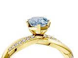 Yellow gold Fancy Blue Pear  Solitaire Twist Band with Pave Prong Setting_68