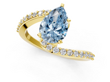 Yellow gold Fancy Blue Pear  Solitaire Twist Band with Pave Set Diamonds and Four-Prong Setting_127