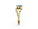 Yellow gold Fancy Blue Pear  Solitaire Twist Band with Pave Set Diamonds and Four-Prong Setting_128