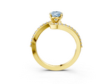 Yellow gold Fancy Blue Pear  Solitaire Twist Band with Pave Set Diamonds and Four-Prong Setting_129