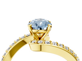 Yellow gold Fancy Blue Pear  Solitaire Twist Band with Pave Set Diamonds and Four-Prong Setting_130