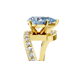 Yellow gold Fancy Blue Pear  Solitaire Twist Band with Pave Set Diamonds and Four-Prong Setting_131