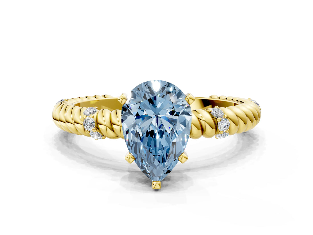 Yellow gold Fancy Blue Pear  Solitaire Twisted Band Prong Set Engagement Ring_61