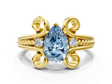 Yellow gold Fancy Blue Pear  Solitaire Twisted Band Scroll Prong Ring_3