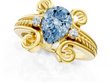 Yellow gold Fancy Blue Pear  Solitaire Twisted Band Scroll Prong Ring_4